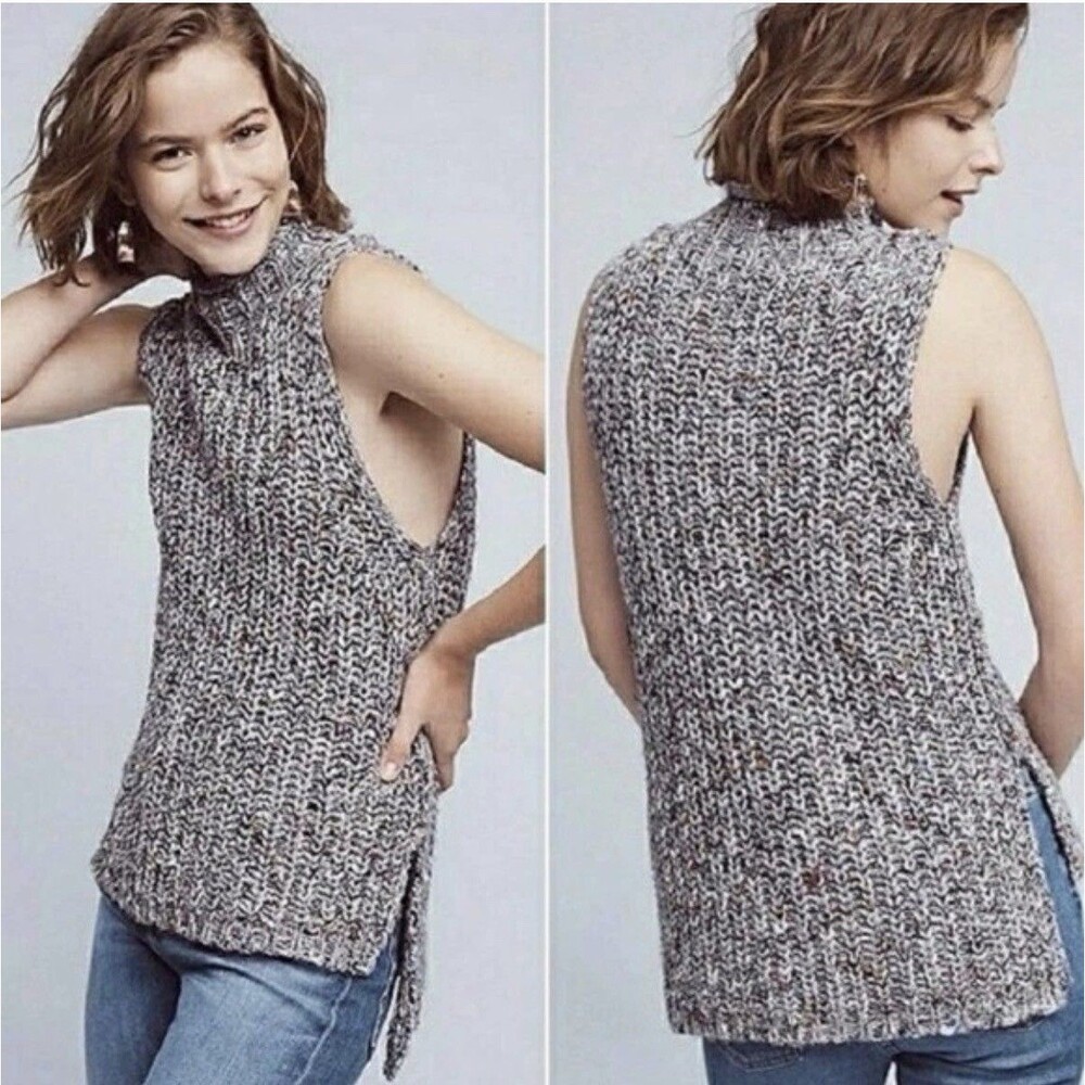 Moth Anthropologie Joelle Gray Multi Color Knit Sweater Tank Top Size M Hi Lo